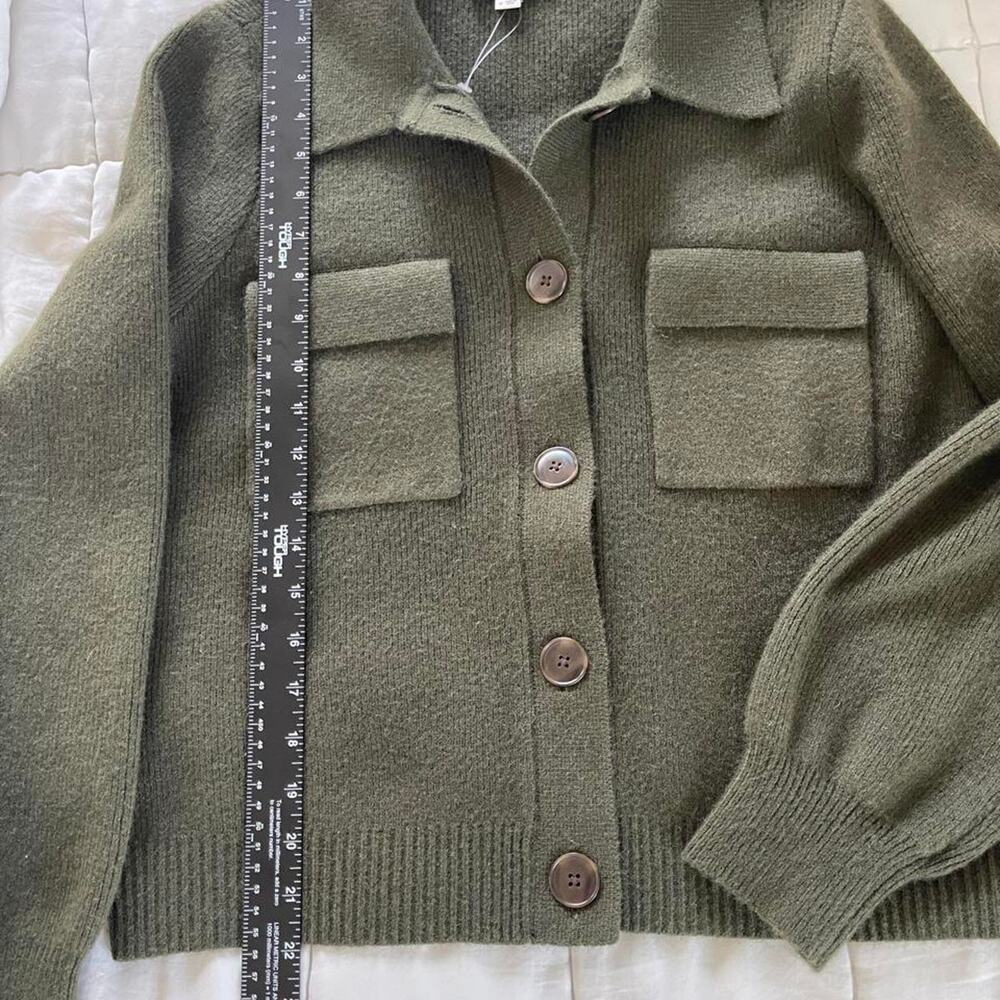 LOFT Olive Green Collared Cardigan Sweater Jacket M - Picture 8 of 8
